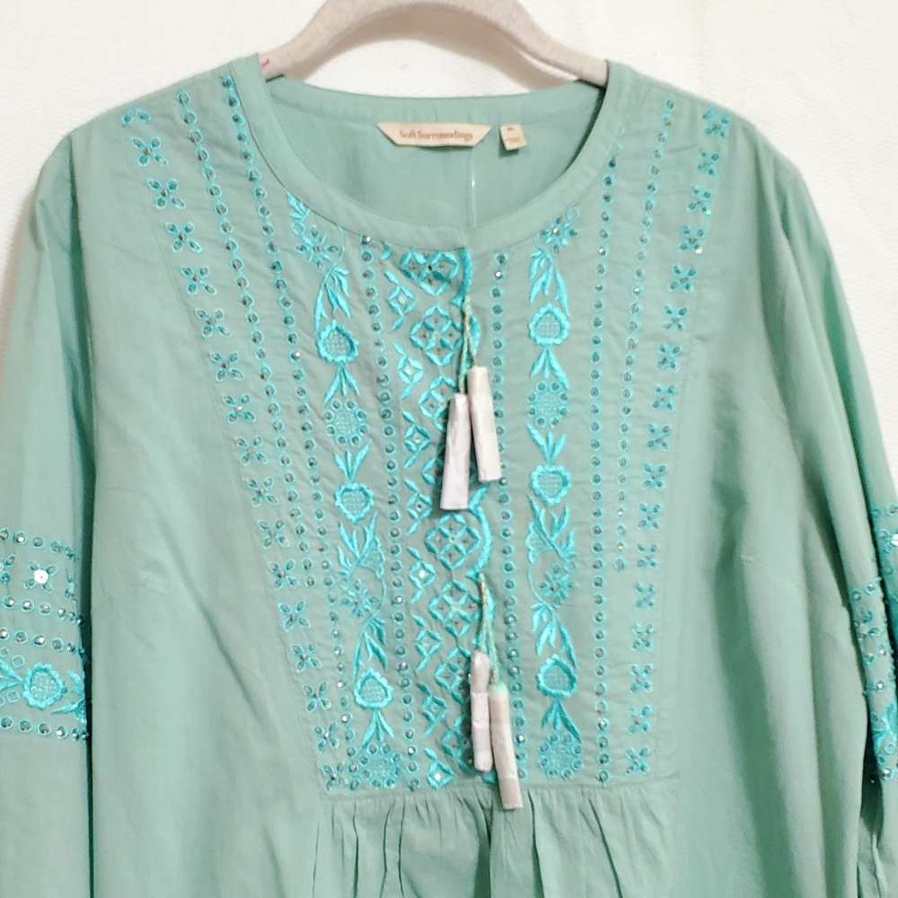 Soft Surroundings Embroidered Peasant Style Boho Tassel Top XL - Picture 7 of 9